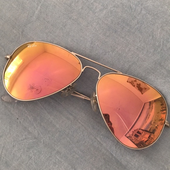 Ray-Ban Accessories - Ray Ban Pink Gold Mirror Aviator Sunglasses RayBan